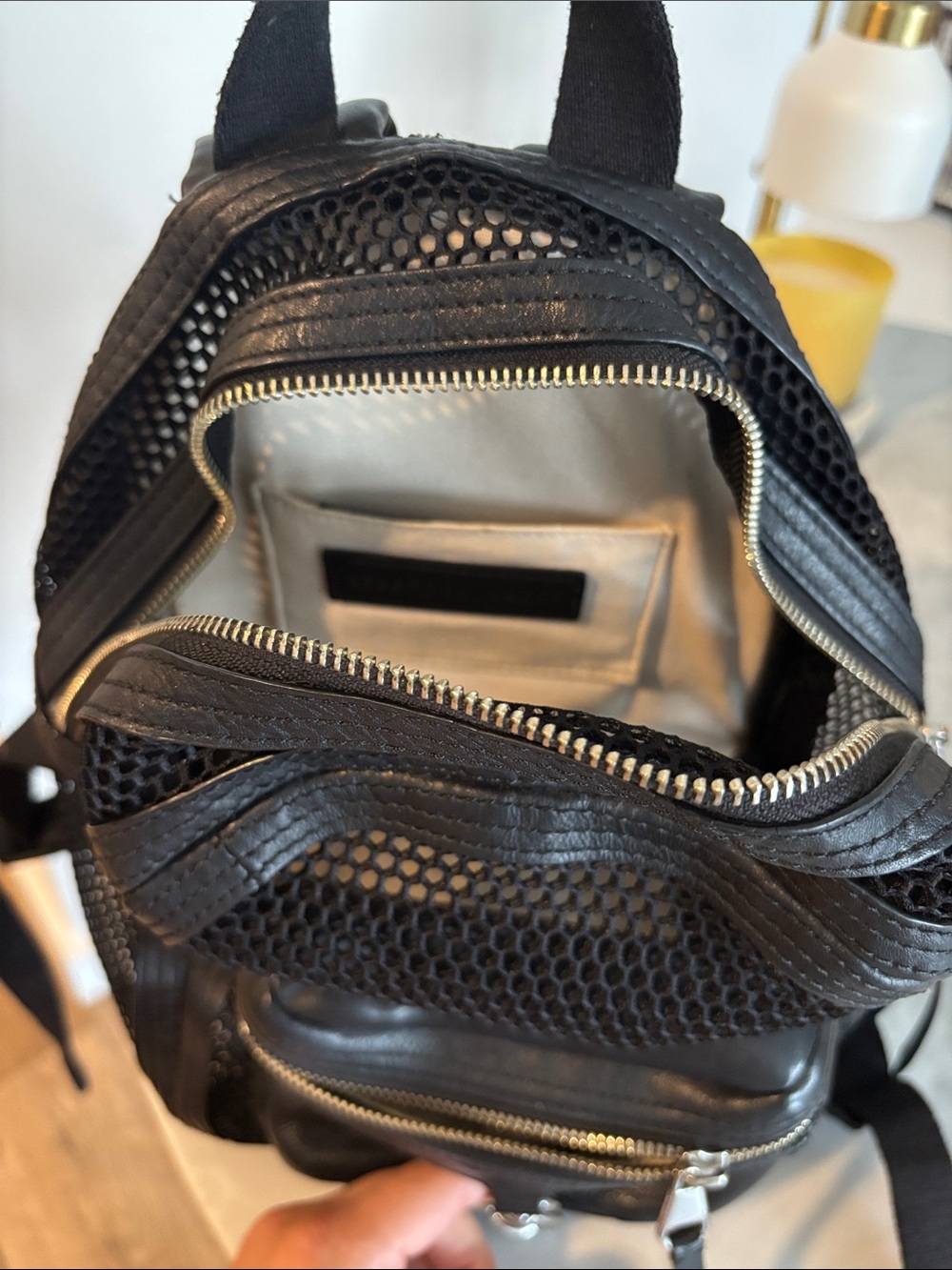 Black Mesh & Leather Backpack — Stylish Everyday Carry - Picture 3 of 3